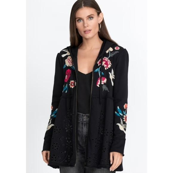 Johnny Was Floral Junia French Terry Cotton Zip Up Hoodie Jacket - Picture 2 of 15